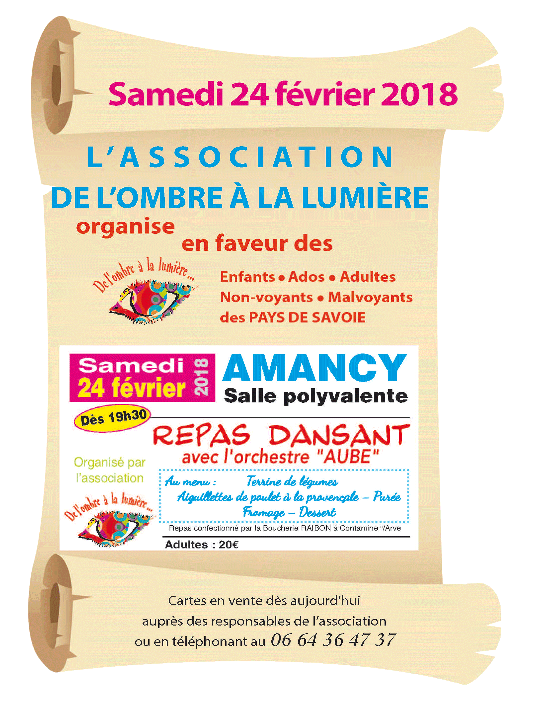 Affiche pour annoncer le repas dansant du24 février 2018