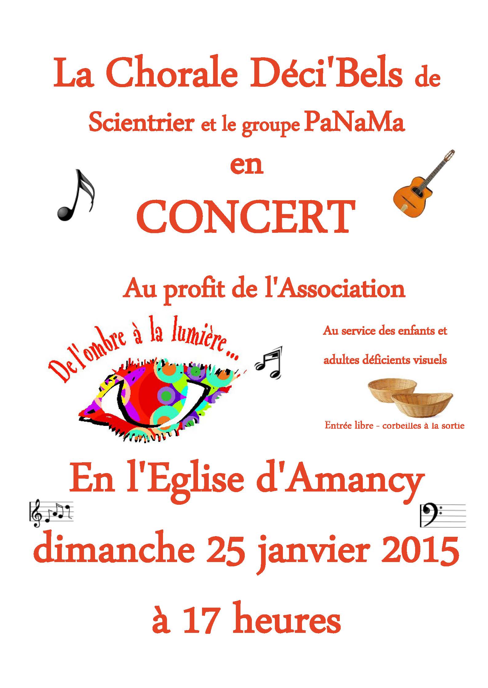 Affiche pour annoncer le concert de la chorale Déci'Bels à Amancy