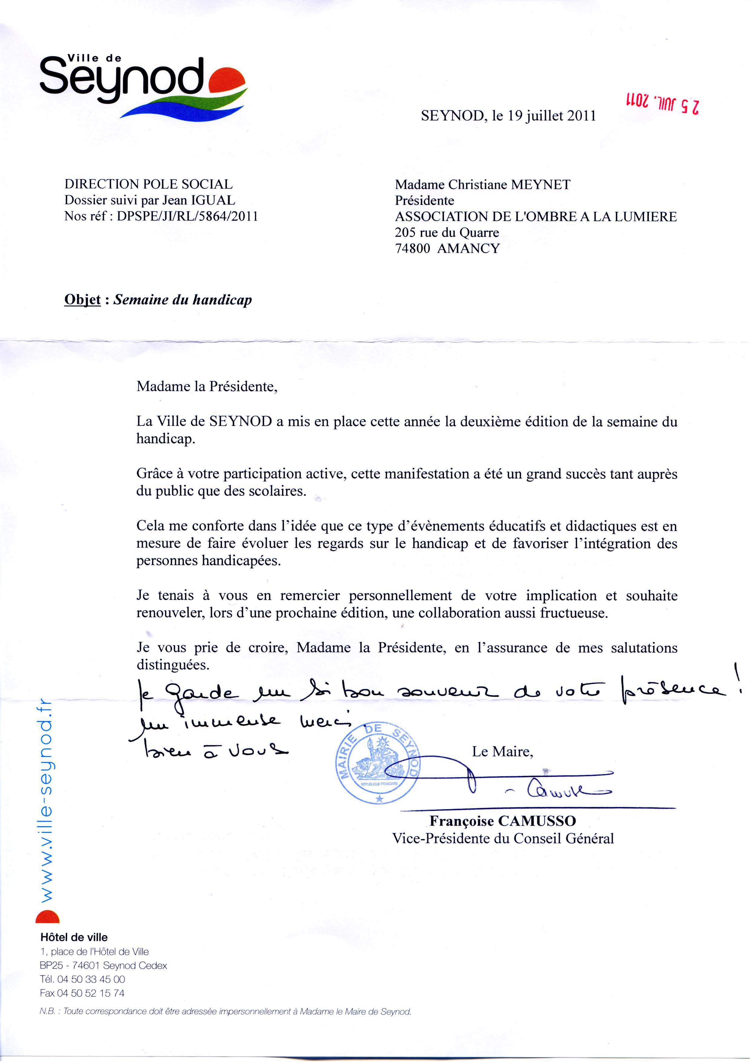 lettre remerciement maire